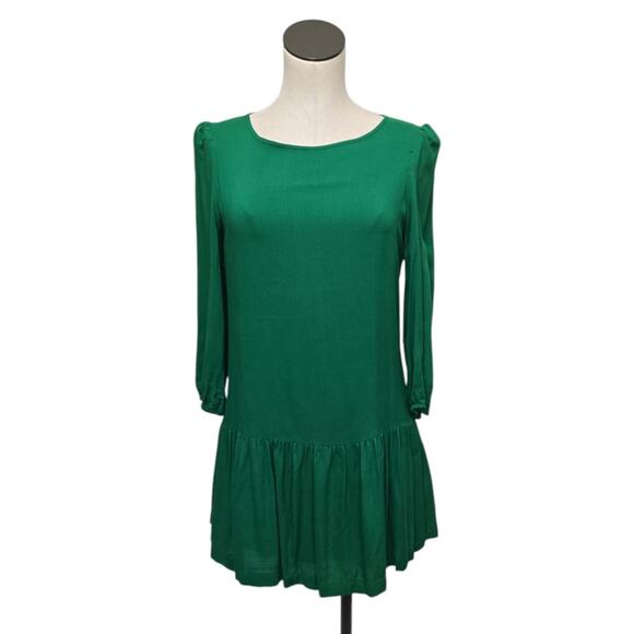 Anthropologie Meadow Rue Womens Size 4 Dress Green Drop Waist Mini Puff Sleeve‎ - Picture 1 of 10